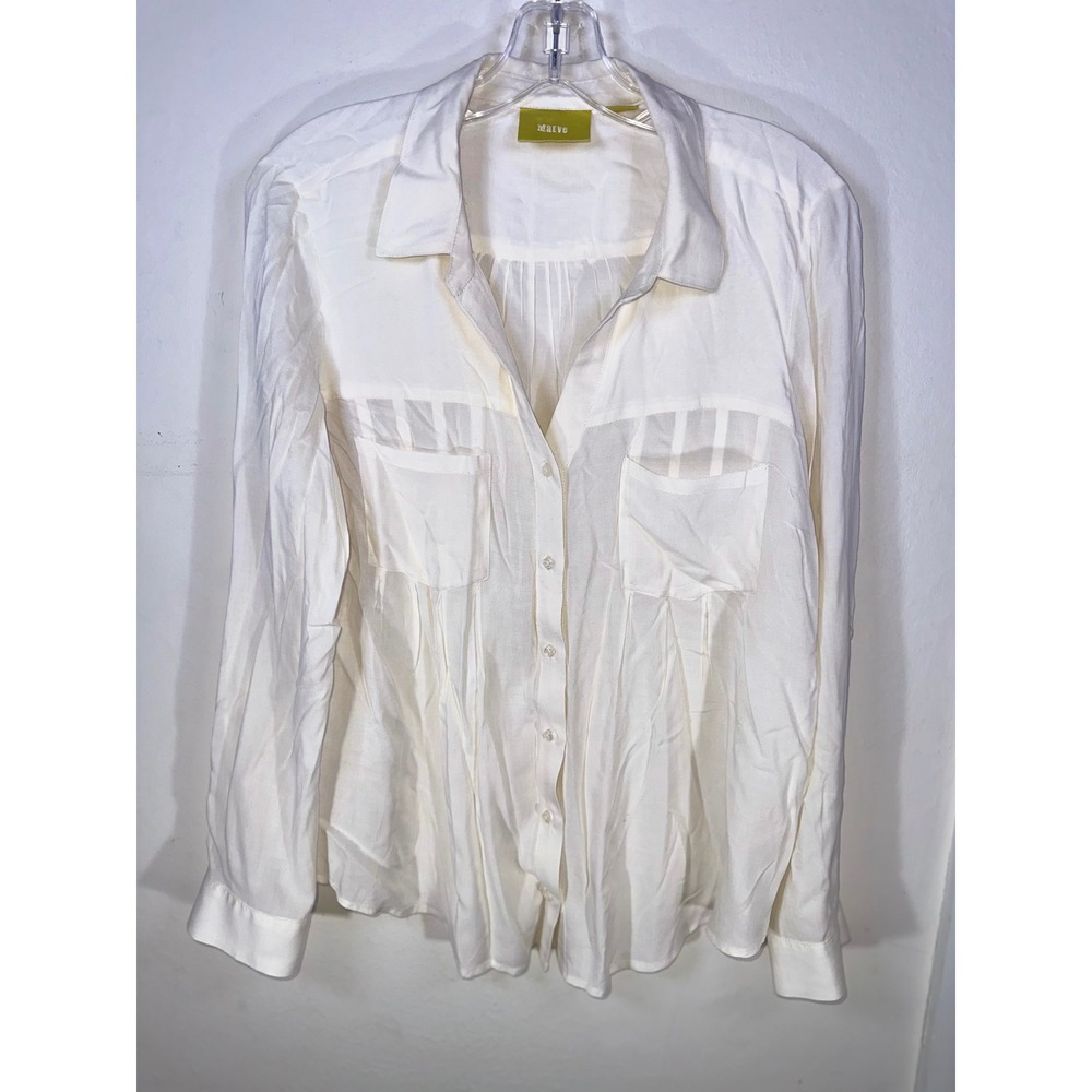 Maeve Anthropologie Ivory Cream Button Down Blouse Sheer Panel Pockets Small